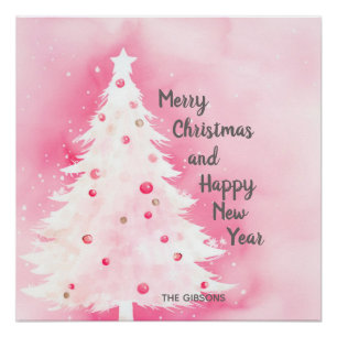 Póster Árbol blanco rosa de Navidad