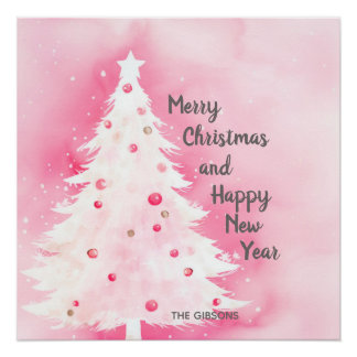 Póster Árbol blanco rosa de Navidad