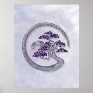 Póster Árbol Bonsai de circulo enso zen