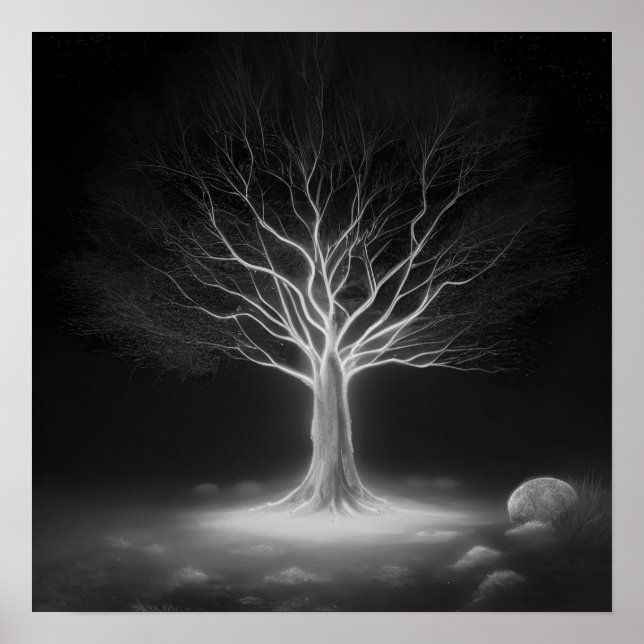 Póster Árbol brillante de ramas vacías - B&W (Frente)