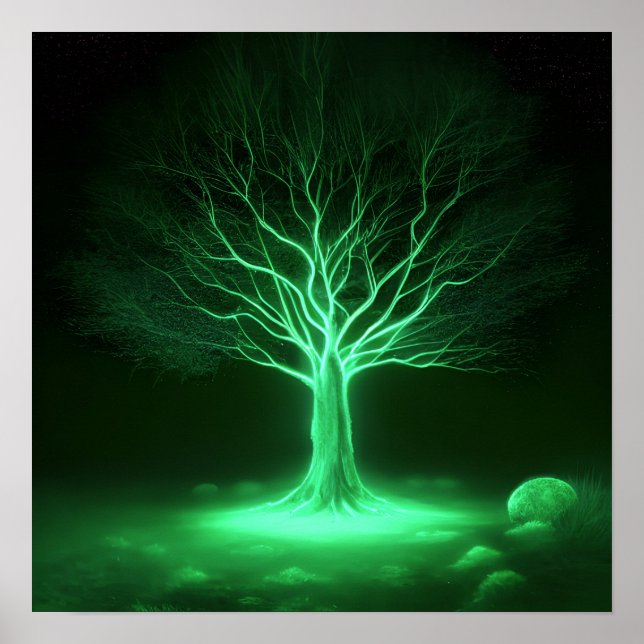 Póster Árbol brillante de ramas vacías - Verde (Frente)