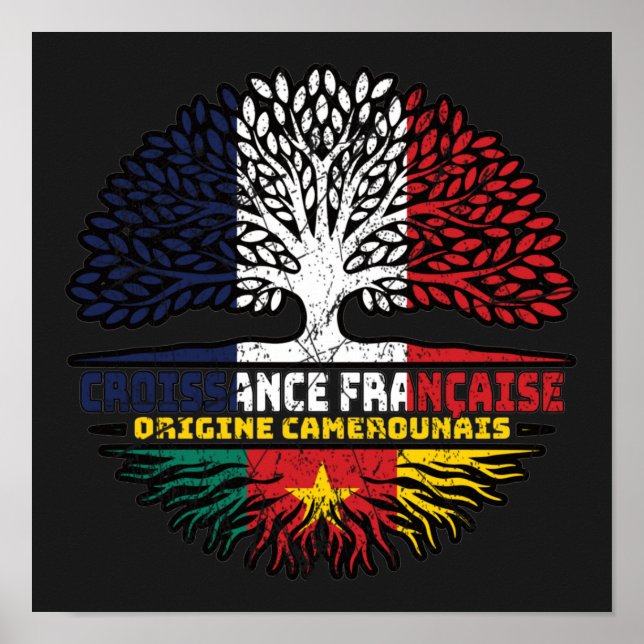 Póster Árbol camerunés francés con bandera (Frente)