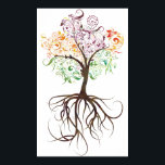 Póster Árbol colorido con Poster de raíces<br><div class="desc">Árbol giratorio colorido con raíces. El árbol está hecho en colores verdes,  naranjas y morados. El maletero está hecho en marrón.</div>