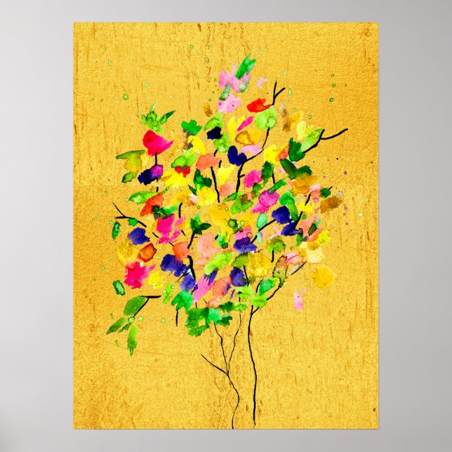 Póster Árbol colorido de acuarela (Frente)