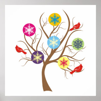 Póster Árbol con copos de nieve y personalizado de carden
