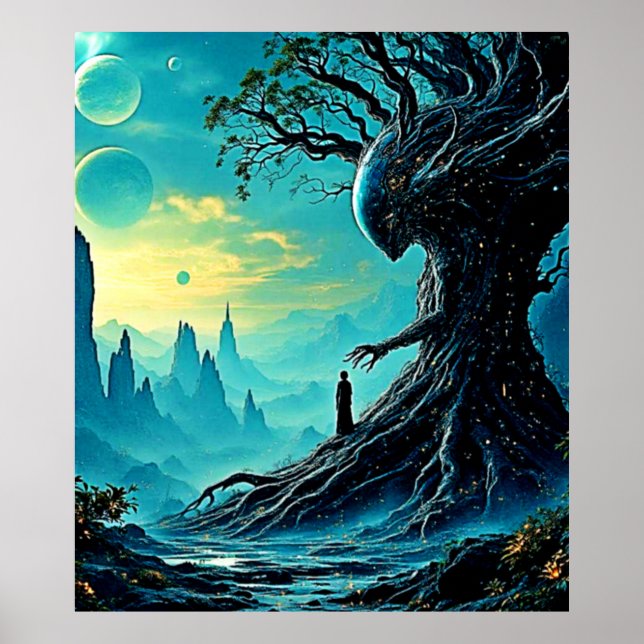 Póster Árbol cósmico de la fantasía de la vida (Frente)