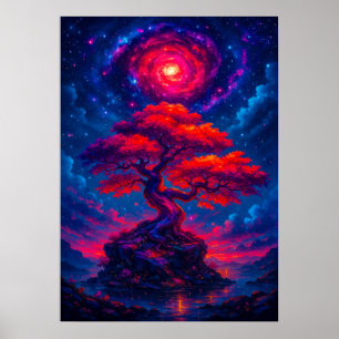 Póster Árbol cósmico de la vida bajo la fantasía del ciel