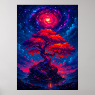 Póster Árbol cósmico de la vida bajo la fantasía del ciel