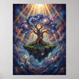 Póster Árbol Cósmico de la Vida en Isla Flotante