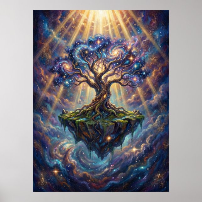 Póster Árbol Cósmico de la Vida en Isla Flotante (Frente)