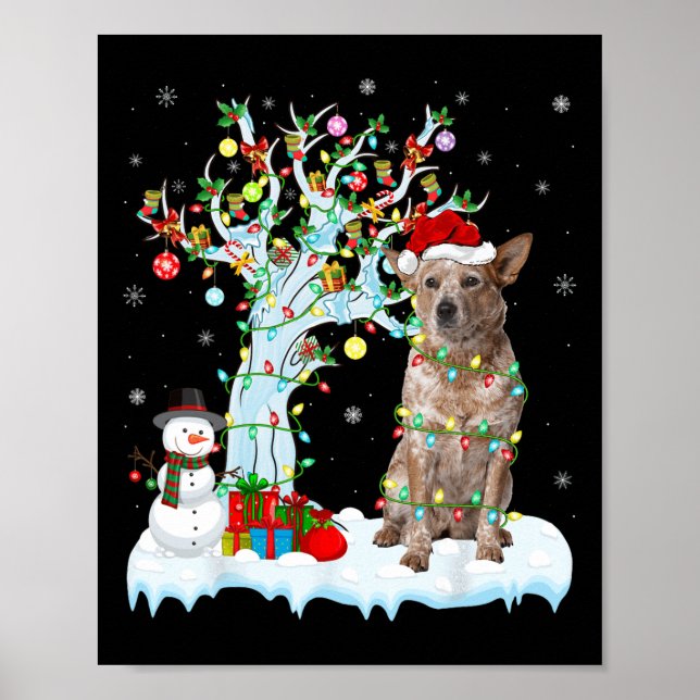 Póster Árbol de alumbrado navideño Santa Hat Perro de gan (Frente)