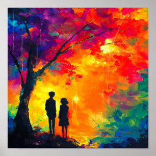 Póster Árbol de amor colorido