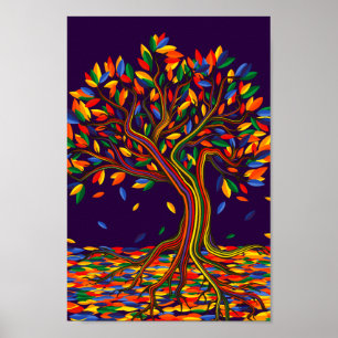 Póster Árbol de arcoiris colorido con colores vivos