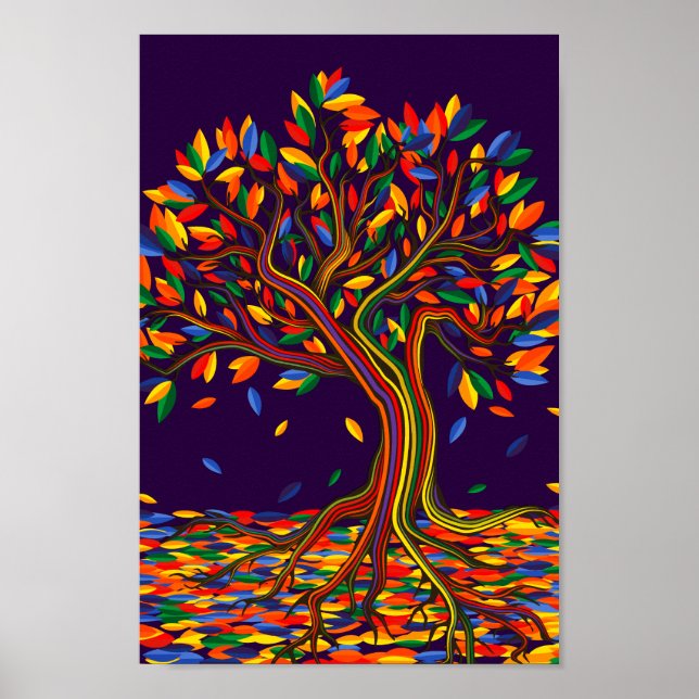 Póster Árbol de arcoiris colorido con colores vivos (Frente)