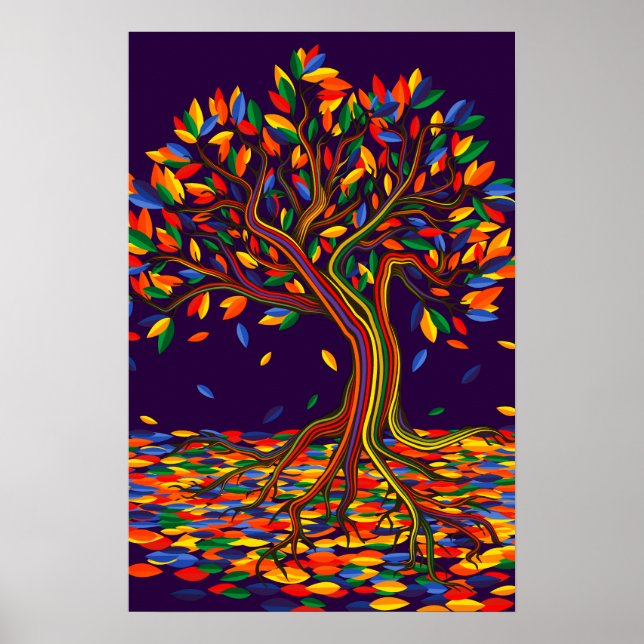 Póster Árbol de arcoiris colorido con colores vivos (Frente)