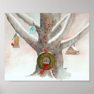 Póster Árbol de aves navidades