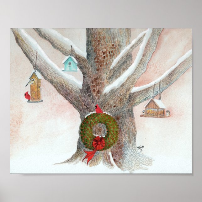 Póster Árbol de aves navidades (Frente)