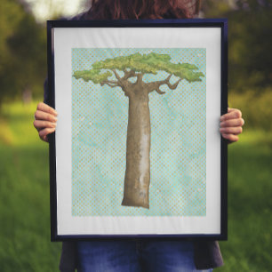 Póster Árbol de Baobab de color de agua