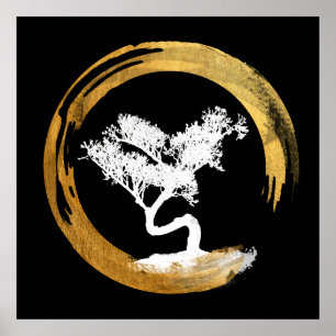 Póster Árbol de Bonsai. Zen Enso Circl. Calligrafía de Fe