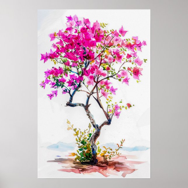 Póster Árbol de buganvillas rosado (Frente)