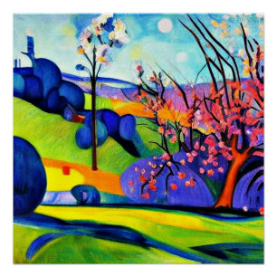 Póster Árbol de cerezo entre rocas