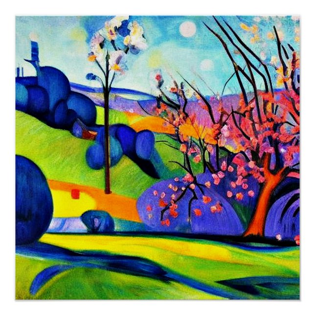 Póster Árbol de cerezo entre rocas (Anverso)