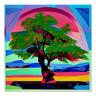 Póster Árbol de cerezo entre rocas 1