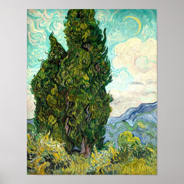 Póster Árbol de cipreses Bella Artes paisajístico Vincent (Frente)