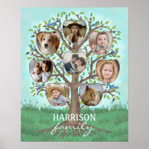 Póster Árbol de Collage de fotos familiar 8 imágenes + no