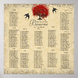Póster Árbol de Corazón Rojo 100 150 invitados alfabético