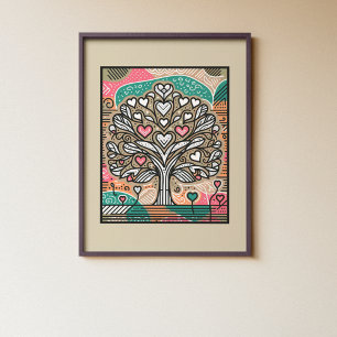 Póster Árbol de crecimiento sentido - Amor vibrante y enf