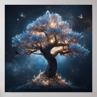 Póster Árbol de Cristal Bajo un Cielo Celestial – Fantasí