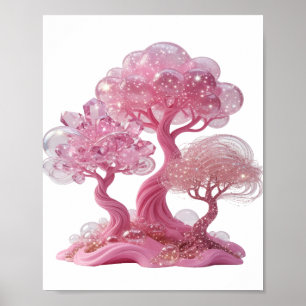 Póster Árbol de CRISTAL ROSA Plateado Juguetón Imprimir