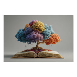 Póster Árbol de cuento de hadas colorido en flor