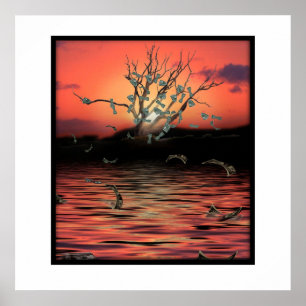 Póster Árbol de dinero del atardecer en un día de viento