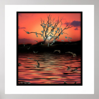 Póster Árbol de dinero del atardecer en un día de viento