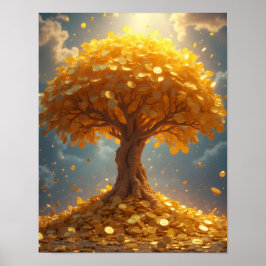 Póster árbol de dinero dorado monedas de oro