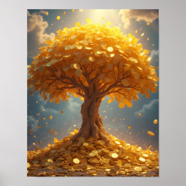 Póster árbol de dinero dorado monedas de oro (Frente)