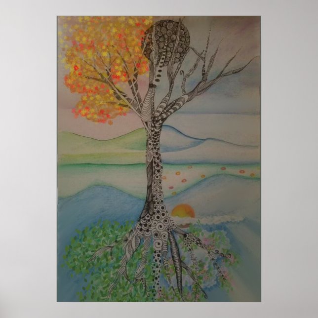 Póster Árbol de diseño de líneas de cuatro estaciones (Frente)