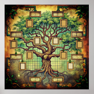 Póster Árbol de familia colorido