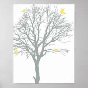 Póster Árbol de familia con los pájaros amarillos