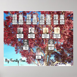 Póster Árbol de familia de fotos de hoja roja con Poster 
