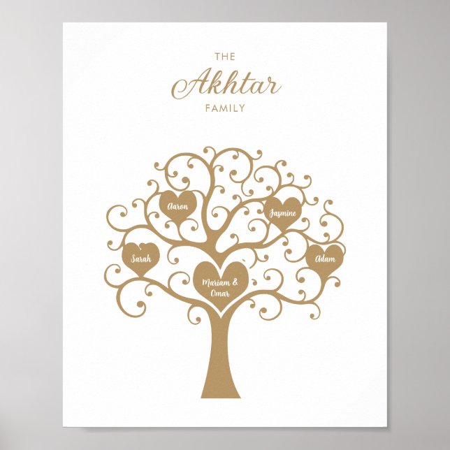 Póster Árbol de familia Gold Heart (Frente)