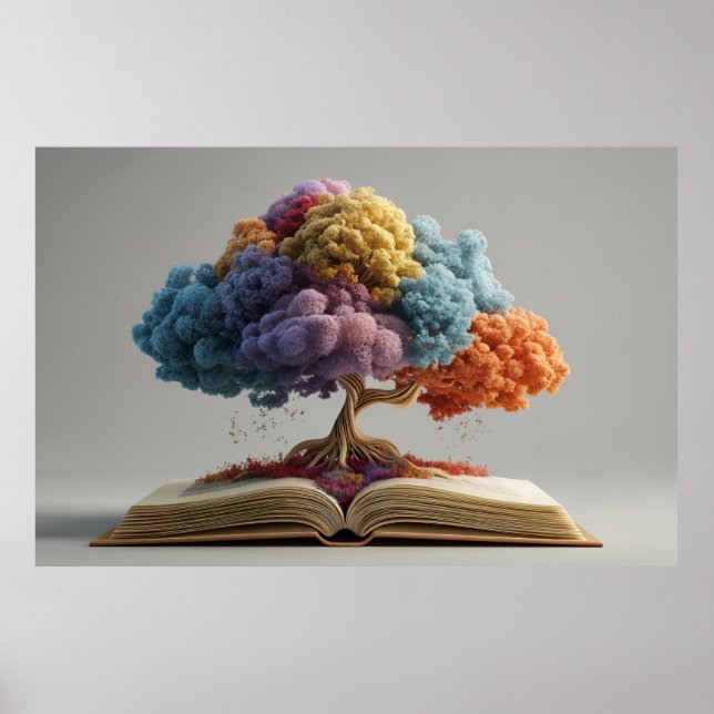 Póster Árbol de fantasía de floración del libro de cuento (Frente)