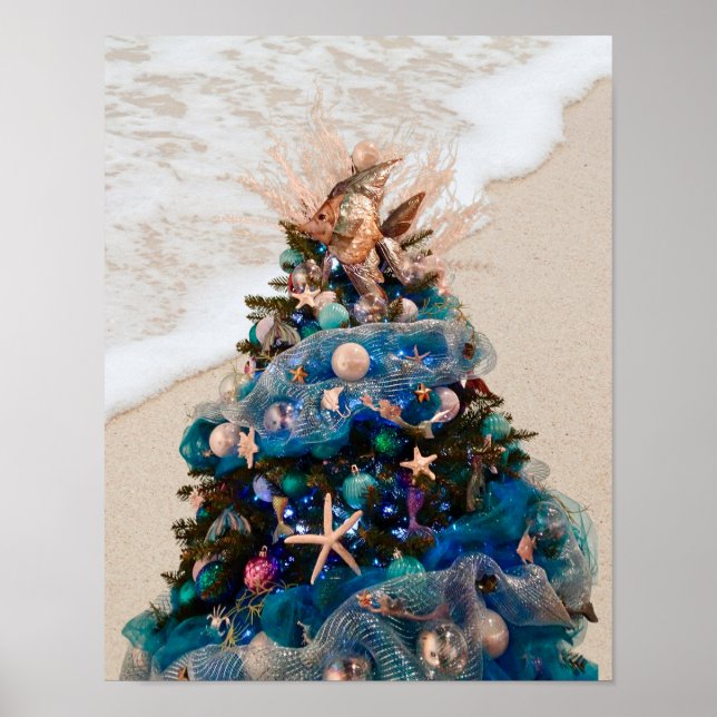 Póster Árbol de feriados tropical de playa para Navidades (Frente)