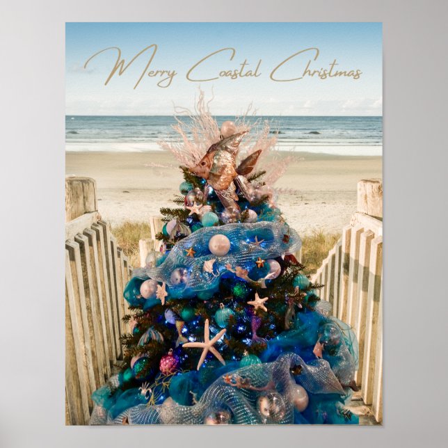 Póster Árbol de feriados tropical de playa para Navidades (Frente)