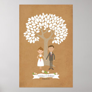 Póster Árbol de firma con retrato de pareja Personalizado