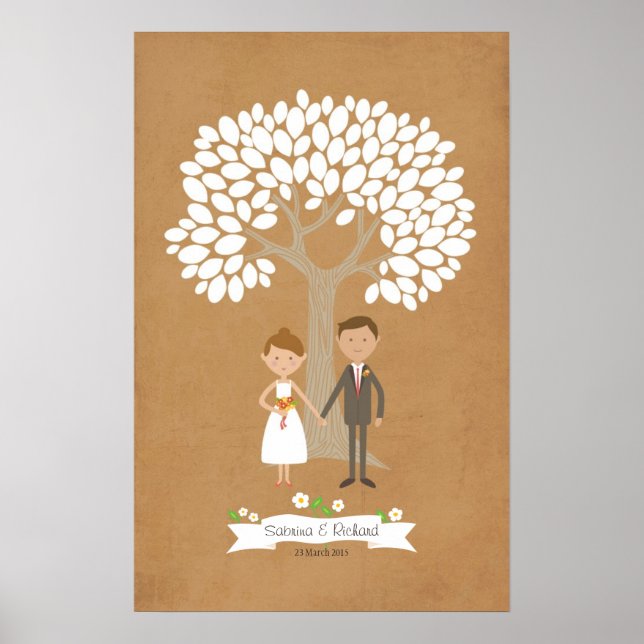 Póster Árbol de firma con retrato de pareja Personalizado (Frente)
