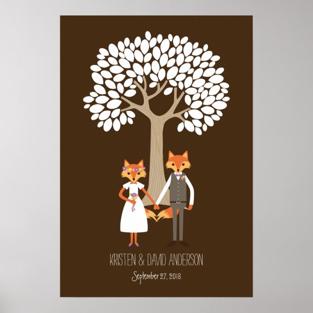 Póster Árbol de firma de huellas dactilares Boda (Frente)