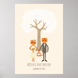 Póster Árbol de firma de huellas dactilares (crema)
